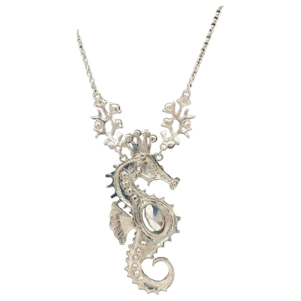 NWT Betsey Johnson Jewelry Large Seahorse Pendant Necklace Crystal Jeweled Crown - Picture 12 of 13